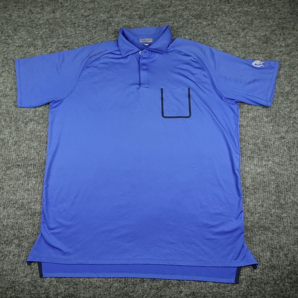Peter Millar Summer Comfort‎ Polo Shirt Mens XL Blue Forge Pocket Performance-